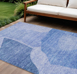 8' X 10' Navy Blue And Denim Blue Abstract Washable Indoor Outdoor Area Rug