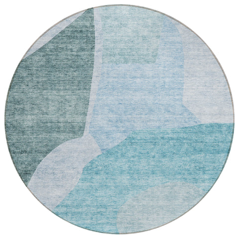 8' Teal Blue Artichoke Green And Blue Round Abstract Washable Indoor Outdoor Area Rug