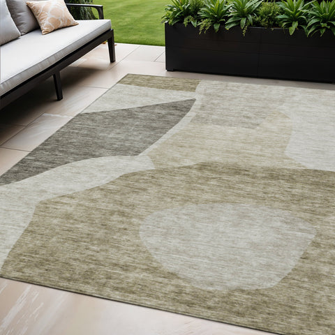 5' X 8' Taupe Brown And Beige Abstract Washable Indoor Outdoor Area Rug