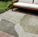 8' X 10' Taupe Brown And Beige Abstract Washable Indoor Outdoor Area Rug