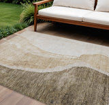 8' X 10' Brown And Taupe Abstract Washable Indoor Outdoor Area Rug
