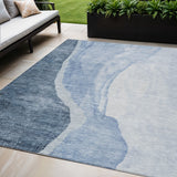 5' X 8' Navy Blue And Sky Blue Abstract Washable Indoor Outdoor Area Rug