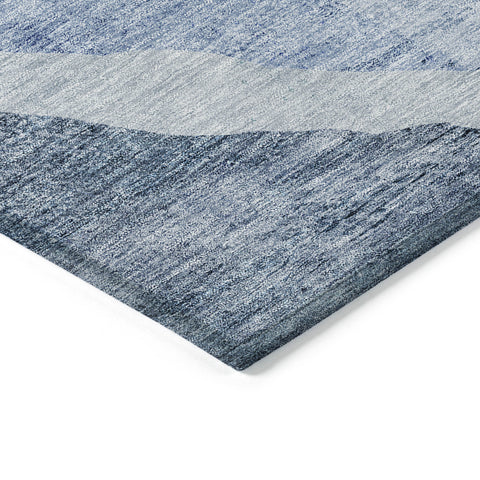 8' Navy Blue And Sky Blue Round Abstract Washable Indoor Outdoor Area Rug