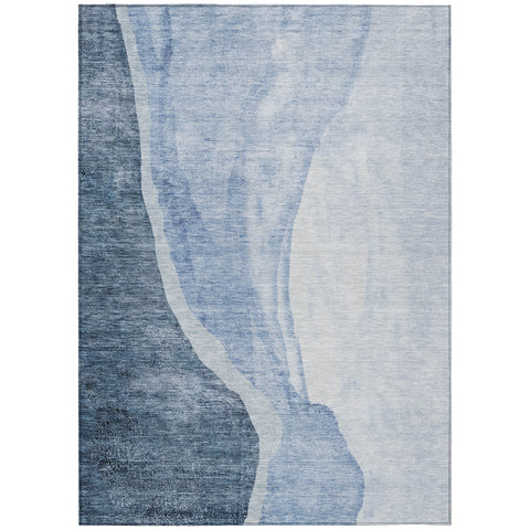8' X 10' Navy Blue And Sky Blue Abstract Washable Indoor Outdoor Area Rug
