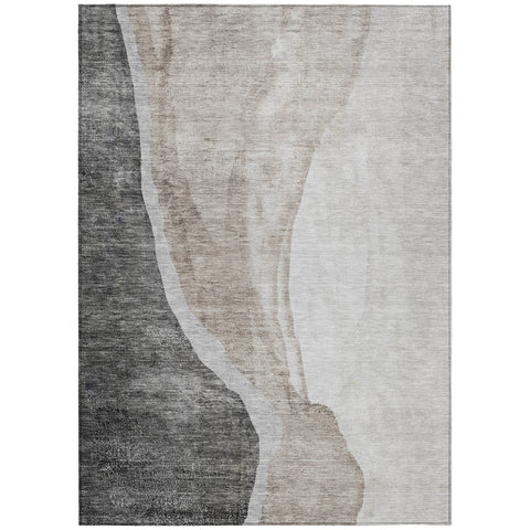 5' X 8' Charcoal Gray And Taupe Abstract Washable Indoor Outdoor Area Rug