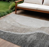 8' X 10' Charcoal Gray And Taupe Abstract Washable Indoor Outdoor Area Rug