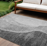 8' X 10' Gray Charcoal And Silver Abstract Washable Indoor Outdoor Area Rug
