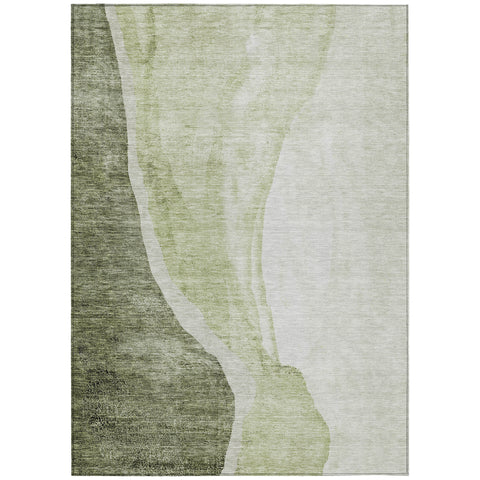 5' X 8' Olive Green And Beige Abstract Washable Indoor Outdoor Area Rug