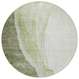 8' Olive Green And Beige Round Abstract Washable Indoor Outdoor Area Rug