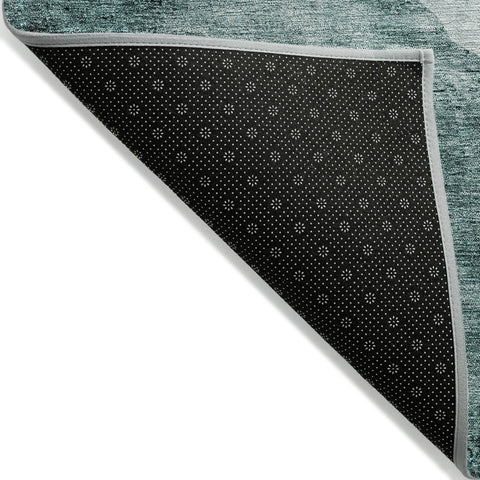 8' X 10' Teal Blue Aqua And Mint Green Abstract Washable Indoor Outdoor Area Rug