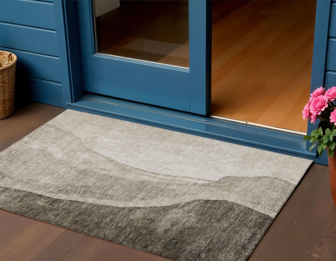 3' X 5' Taupe And Brown Abstract Washable Indoor Outdoor Area Rug