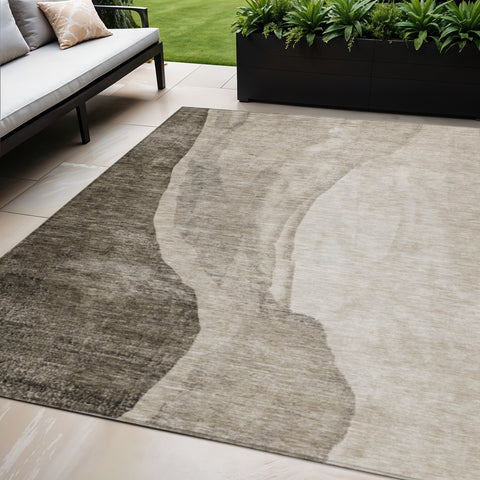 5' X 8' Taupe And Brown Abstract Washable Indoor Outdoor Area Rug