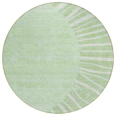 8' Green And Mint Green Round Abstract Washable Indoor Outdoor Area Rug