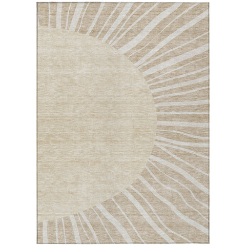 3' X 5' Beige And Khaki Abstract Washable Indoor Outdoor Area Rug