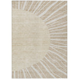 5' X 8' Beige And Khaki Abstract Washable Indoor Outdoor Area Rug