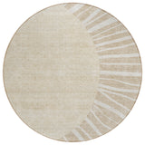 8' Beige And Khaki Round Abstract Washable Indoor Outdoor Area Rug