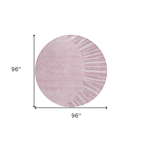 8' Blush Pink And Mauve Round Abstract Washable Indoor Outdoor Area Rug