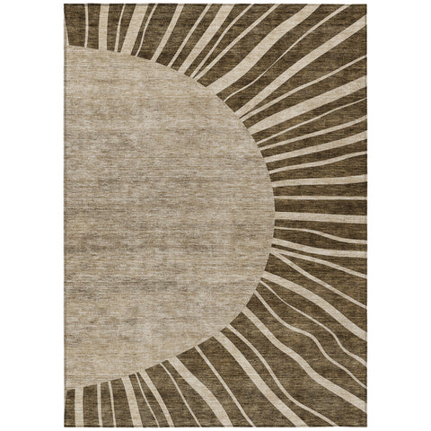 5' X 8' Brown Taupe And Beige Abstract Washable Indoor Outdoor Area Rug