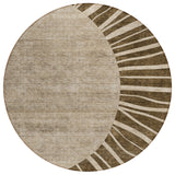 8' Brown Taupe And Beige Round Abstract Washable Indoor Outdoor Area Rug