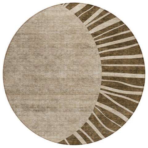 8' Brown Taupe And Beige Round Abstract Washable Indoor Outdoor Area Rug