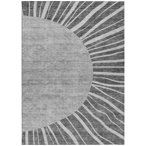 5' X 8' Charcoal Gray And Silver Abstract Washable Indoor Outdoor Area Rug
