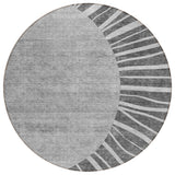 8' Charcoal Gray And Silver Round Abstract Washable Indoor Outdoor Area Rug