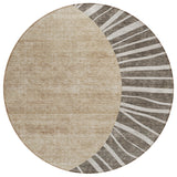 8' Chocolate Beige And Taupe Round Abstract Washable Indoor Outdoor Area Rug