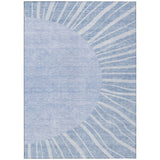 3' X 5' Denim Blue And Sky Blue Abstract Washable Indoor Outdoor Area Rug