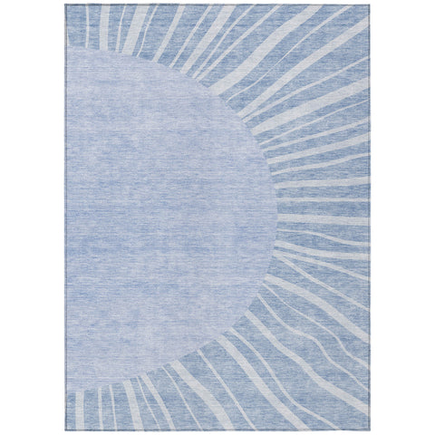 3' X 5' Denim Blue And Sky Blue Abstract Washable Indoor Outdoor Area Rug