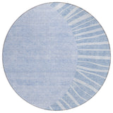 8' Denim Blue And Sky Blue Round Abstract Washable Indoor Outdoor Area Rug