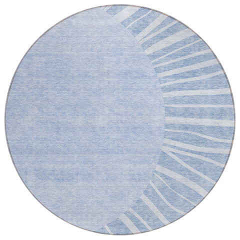 8' Denim Blue And Sky Blue Round Abstract Washable Indoor Outdoor Area Rug