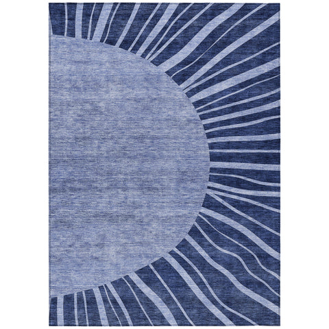 3' X 5' Navy Blue And Sky Blue Abstract Washable Indoor Outdoor Area Rug