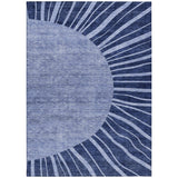 5' X 8' Navy Blue And Sky Blue Abstract Washable Indoor Outdoor Area Rug