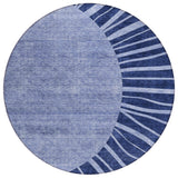 8' Navy Blue And Sky Blue Round Abstract Washable Indoor Outdoor Area Rug