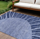 8' X 10' Navy Blue And Sky Blue Abstract Washable Indoor Outdoor Area Rug
