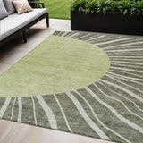 5' X 8' Olive Green And Artichoke Green Abstract Washable Indoor Outdoor Area Rug