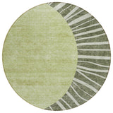 8' Olive Green And Artichoke Green Round Abstract Washable Indoor Outdoor Area Rug