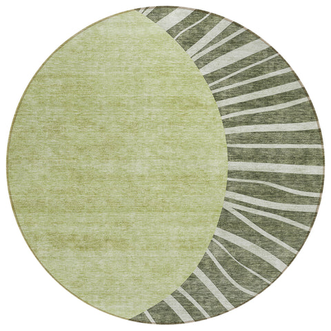 8' Olive Green And Artichoke Green Round Abstract Washable Indoor Outdoor Area Rug