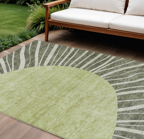 8' X 10' Olive Green And Artichoke Green Abstract Washable Indoor Outdoor Area Rug