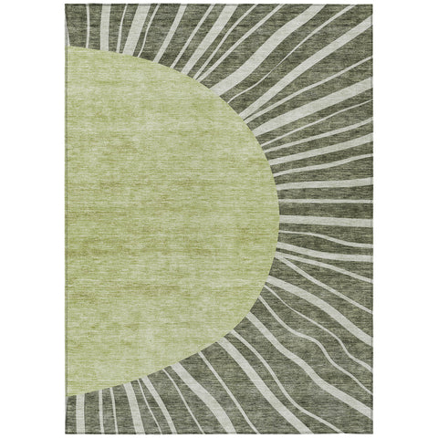 8' X 10' Olive Green And Artichoke Green Abstract Washable Indoor Outdoor Area Rug