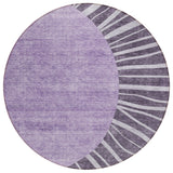8' Purple Eggplant And Lavender Round Abstract Washable Indoor Outdoor Area Rug