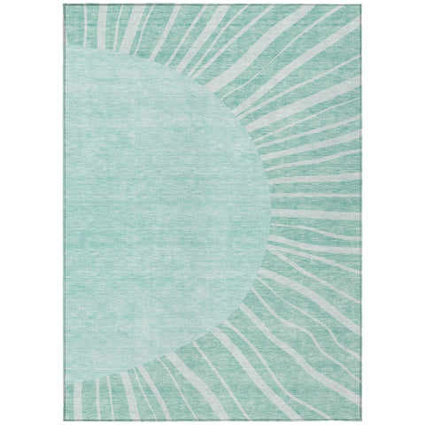 3' X 5' Teal Blue Aqua And Mint Green Abstract Washable Indoor Outdoor Area Rug