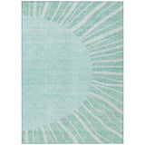 5' X 8' Teal Blue Aqua And Mint Green Abstract Washable Indoor Outdoor Area Rug