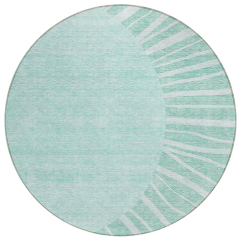 8' Teal Blue Aqua And Mint Green Round Abstract Washable Indoor Outdoor Area Rug