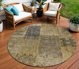 8' Brown Gray And Charcoal Round Patchwork Washable Indoor Outdoor Area Rug