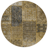 8' Brown Gray And Charcoal Round Patchwork Washable Indoor Outdoor Area Rug