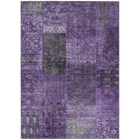 5' X 8' Eggplant Purple And Charcoal Patchwork Washable Indoor Outdoor Area Rug