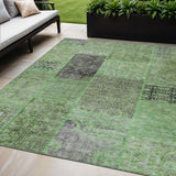 5' X 8' Green And Olive Green Patchwork Washable Indoor Outdoor Area Rug
