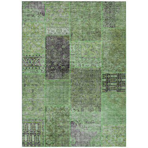 5' X 8' Green And Olive Green Patchwork Washable Indoor Outdoor Area Rug