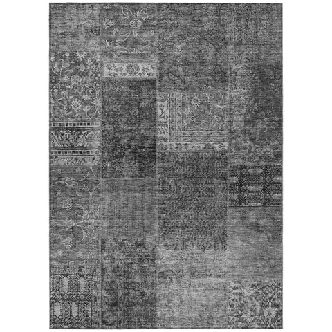5' X 8' Gray Charcoal And Silver Patchwork Washable Indoor Outdoor Area Rug